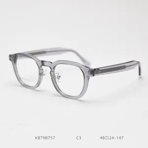 Close-up of grey transparent acetate optical glasses frame vintage retro style detail view