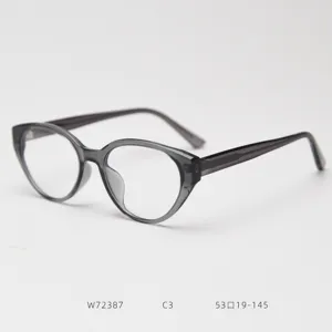 Retro translucent grey cat-eye optical glasses frame for women, stylish daily clear lens.