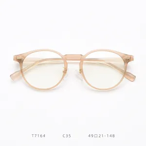 Retro round TR90 optical glasses frame for women, anti-blue light clear flat lens eyewear.