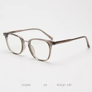Monture de lunettes optiques gris translucide style vintage pour homme et femme, détail.