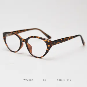 Tortoiseshell cat-eye eyeglasses frame detail, stylish retro optical frame with size info.