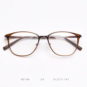 Detailed view of the brown plastic steel eyeglasses frame showing clear dimensions and sleek design.