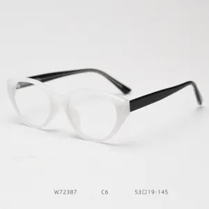 Cat-eye optical glasses frame for women, retro black and white clear lens fashion eyewear.