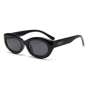 Black vintage oval sunglasses for women men stylish retro cat eye sun glasses chic UV400