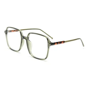 Gafas graduadas cuadradas grandes y elegantes con montura gris transparente y carey.