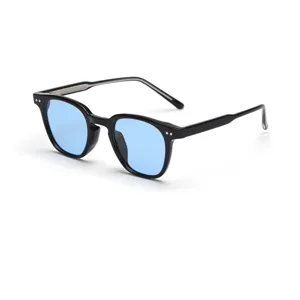 Lunettes de soleil polarisées à petite monture ronde avec verres océan bleus tendance
