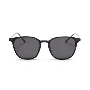 Korean style square polarized sunglasses for women and men, chic black thin frame eyewear.