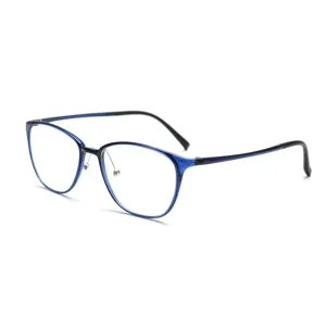 Stylish blue frame optical glasses for women, lightweight plastic steel prescription frame.