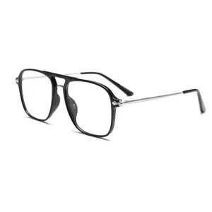 Monture de lunettes classique à double pont rétro noire en métal style de créateur
