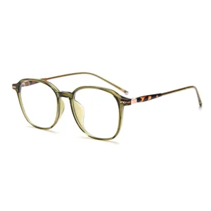 Montatura per occhiali TR90 verde oliva con aste tartarugate alla moda per donna e uomo.