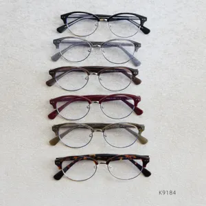 Montature per occhiali ovali mezza montatura retro per uomo e donna, metallo e acetato.