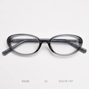 Details of the retro small oval optical glasses frame in gray, stylish and lightweight.