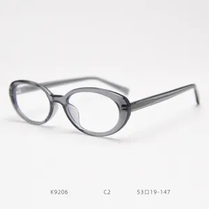 Detailed view of the vintage oval optical glasses frame in transparent grey, sleek modern style.