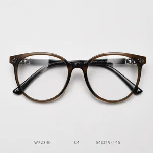 Large round optical glasses frame for men and women, stylish vintage clear lens eyewear details.