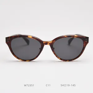 Detail shot of TR90 cat-eye polarized sunglasses featuring classic tortoise shell frame.