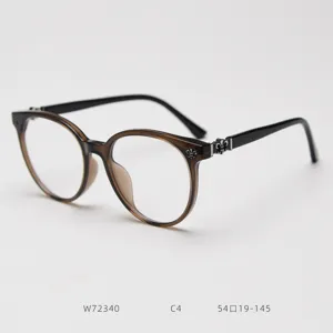 Classic large round frame glasses frame with retro floral metal hinge details for daily wear.