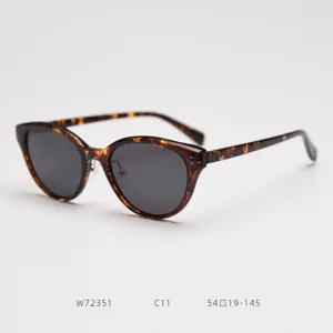 Detailed view of fashionable tortoise shell cat-eye polarized sunglasses, elegant frame.