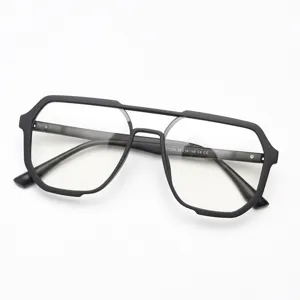 Monture de lunettes noire TR90 à double pont, lunettes géométriques vintage mode.