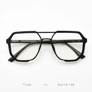 Monture de lunettes optique géométrique noire double pont détail, taille 56-18-148