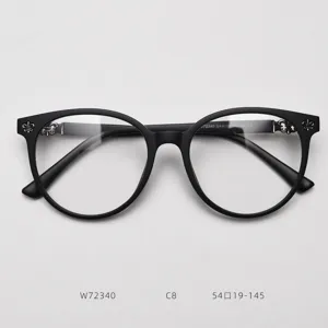 Black round eyeglasses frame with cross metal decor, stylish vintage optical frame unisex.
