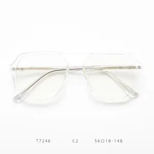 Vue détaillée de la monture de lunettes optique transparente oversize, style rétro.
