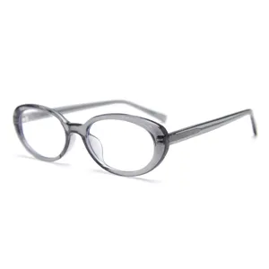 Classic grey oval optical glasses frame, vintage style clear eyewear for daily use.
