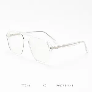 Détail de lunettes monture transparente double pont TR90 et spécifications de taille.