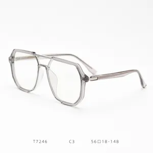 Monture de lunettes géométrique grise transparente, optique vintage double pont TR90.