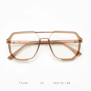 Monture de lunettes optiques TR90 surdimensionnée vintage avec double pont pour hommes et femmes.