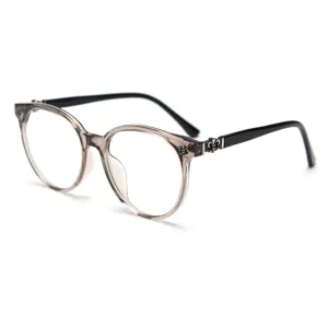 Classic large round frame clear glasses with stylish metal temple decorations for daily wear.
