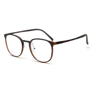 Retro round plastic steel glasses frame brown unisex optical eyewear main display item