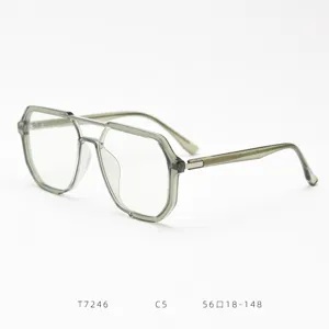 Vue détaillée de la monture de lunettes vintage TR90 à double pont, style polygone.