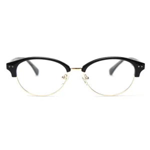 Montature per Occhiali Ovale Mezza Montatura Vintage in Metallo e Acetato Occhiali da Vista per Uomo e Donna Occhiali alla Moda