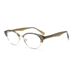 Montatura per occhiali vintage semi-montatura con bordo inferiore in metallo e acetato.