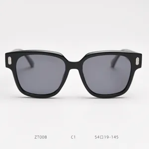 Classic oversized black square polarized sunglasses with metal rivets for women and men.