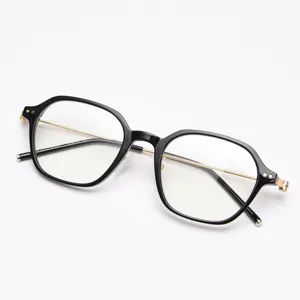Stylish black gold polygon optical eyeglasses frame, lightweight daily wear frame for women.