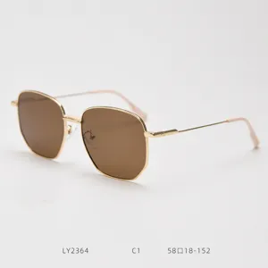 Polygon metal sunglasses detail shot, classic brown polarized lenses, stylish eyewear.