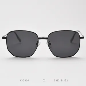 Stylish metal polygon polarized sunglasses for men and women, vintage UV protection eyewear.