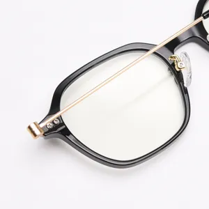 Black and gold glasses frame detail, lightweight TR90 optical eyewear frame for daily wear.