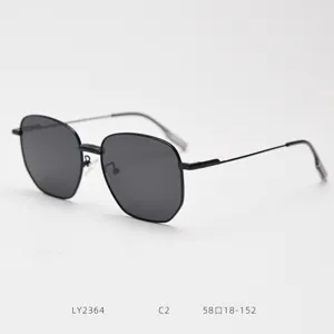 Classic metal polygon polarized sunglasses for men and women, lightweight frame and black lenses.