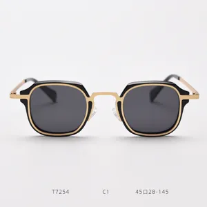Vintage polygon sunglasses with metal frame, retro black and gold design for daily street wear.