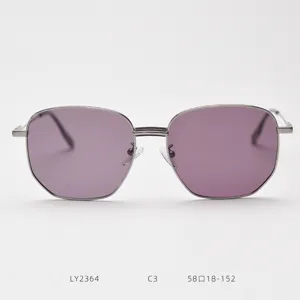 Trendy polygonal metal sunglasses with purple lenses, stylish retro eyewear for daily wear.