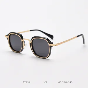 Vintage metal polarized sunglasses, retro square frame stylish eyewear for men and women street fashion.