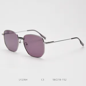 Stylish polygon metal sunglasses with purple lenses, vintage UV protection outdoor eyewear.