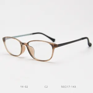 Close-up detail of the vintage style TR90 optical glasses frame in brown and black finish.