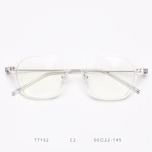 Clear TR90 metal optical glasses frame detail shot showing trendy polygon shape and size 50mm