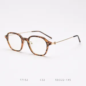 Fashionable polygon tortoise shell optical glasses frame with slim metal temples for daily wear.