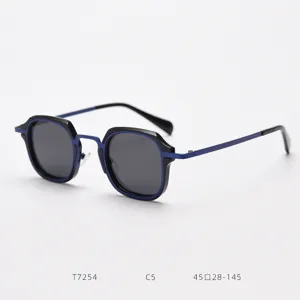 Vintage metal polarized sunglasses with unique square frame, stylish eyewear for trendy street look.