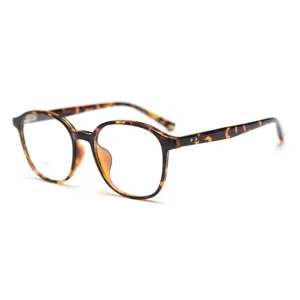 Classic tortoiseshell round eyeglass frames TR90 lightweight optical eyewear for daily wear.