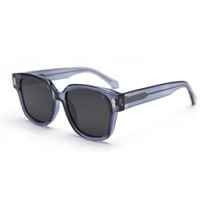 Oversized polarized sunglasses with translucent blue-grey acetate frames for men and women